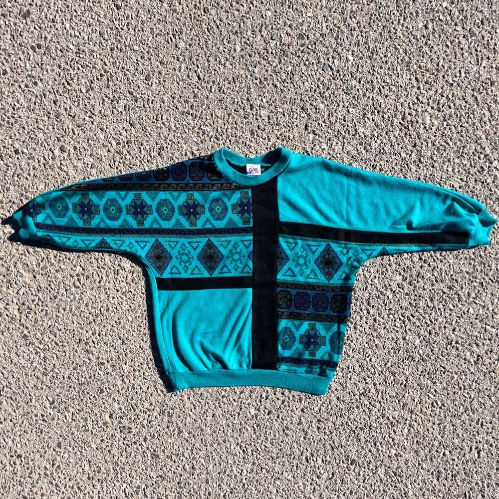Geometric Graff Californiawear 1980s Batwing 3/4 Sleeve Sweater Women’s Size (M)